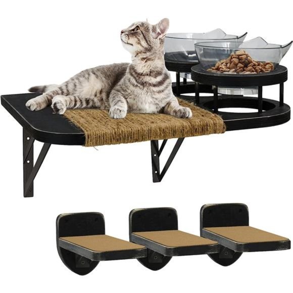 Cat Hammock Cat Wall Shelves with 3Steps,Cat Shelves and Perches with Food Shelf - Picture 1 of 6